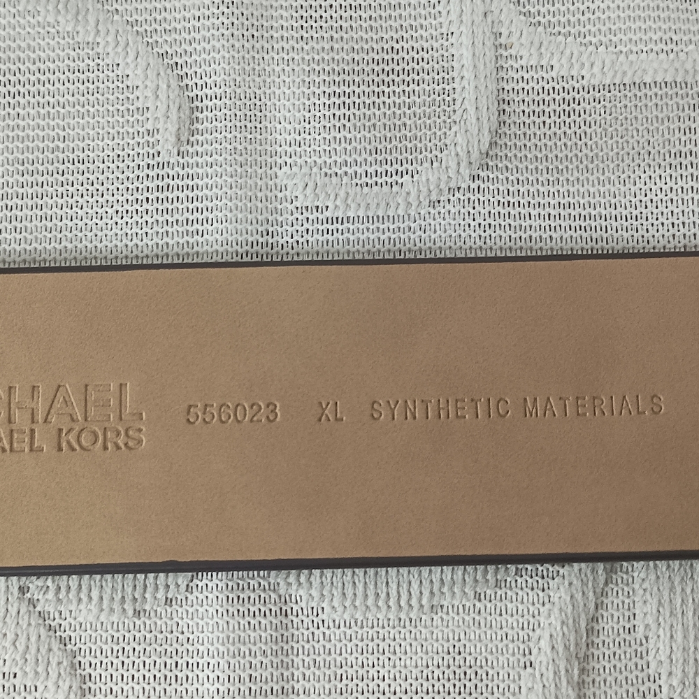 Authentic Michael Kors Womens Gold MK Buckle Belt Light Brown Signature Belt - Picture 6 of 14